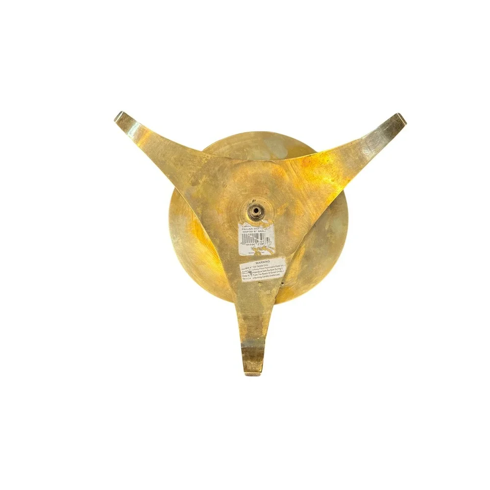 Pillar Candle Holder Unisex 6in Gold Tripod Brass MCM Style‎